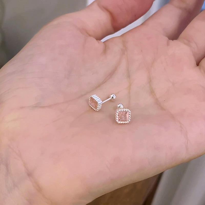 Elegant Pink Sugar Cube Stud Earrings for Women – Trendy, Versatile, and Sweet Ear Accessories