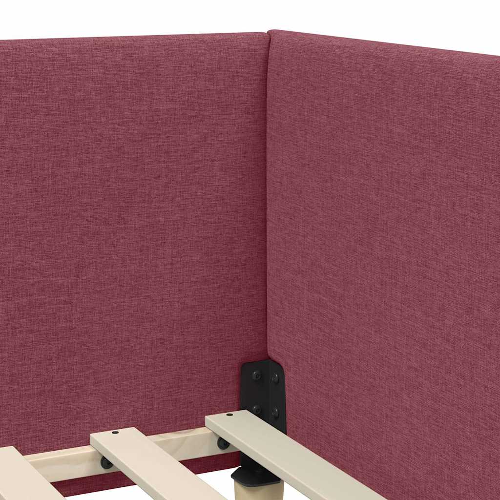 Corner Bed Frame Burgundy 80 Cm X 200 Cm Fabric and Plywood