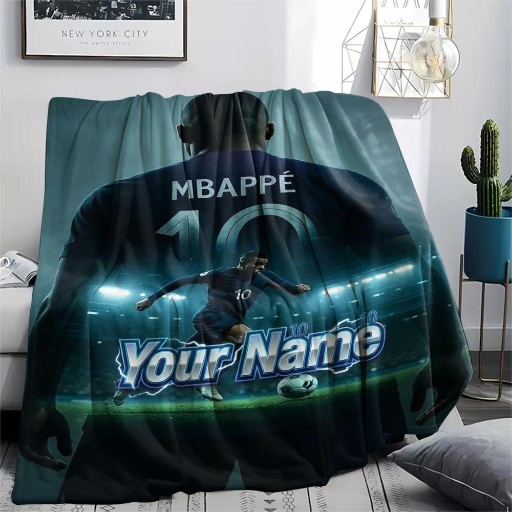 1PC Mbappe Legend Custom Name Patterned Flannel Blanket Suitable For All Seasons For Home Decor Warmth And Comfort Gifts Holiday Present
