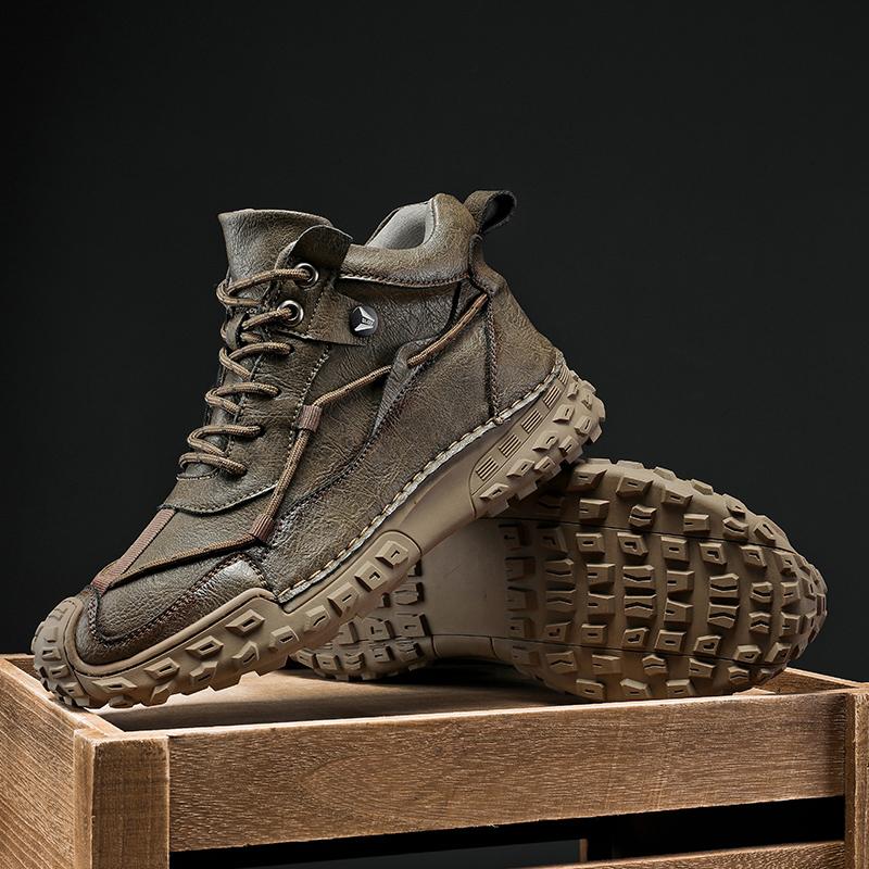 38-46 Übergröße Herren Handgefertigtes Muster Leder Bequeme Weiche Socke Stiefeletten Herbst Winter Herrenstiefel Handgefertigter Lederschuh