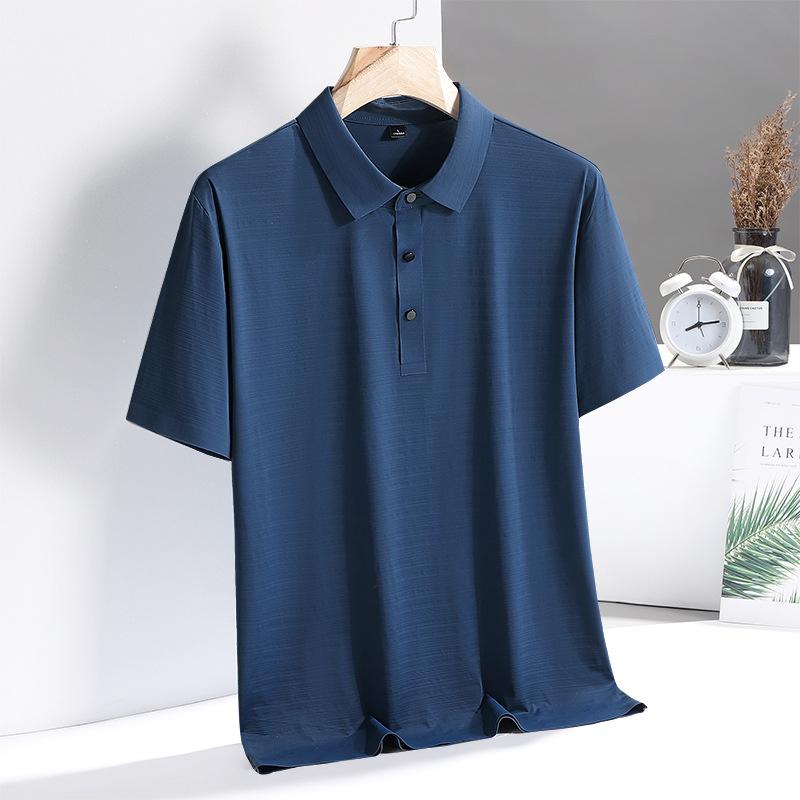Summer Ice Silk Traceless Polo Shirt Men'S Lapel High-End Business Casual Polo Top Solid Color Tooling Shirt