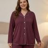 Plus Size Women Two Piece Pajama Set Button Front Cardigan Loose Knit Casual Loungewear Home Sleepwear