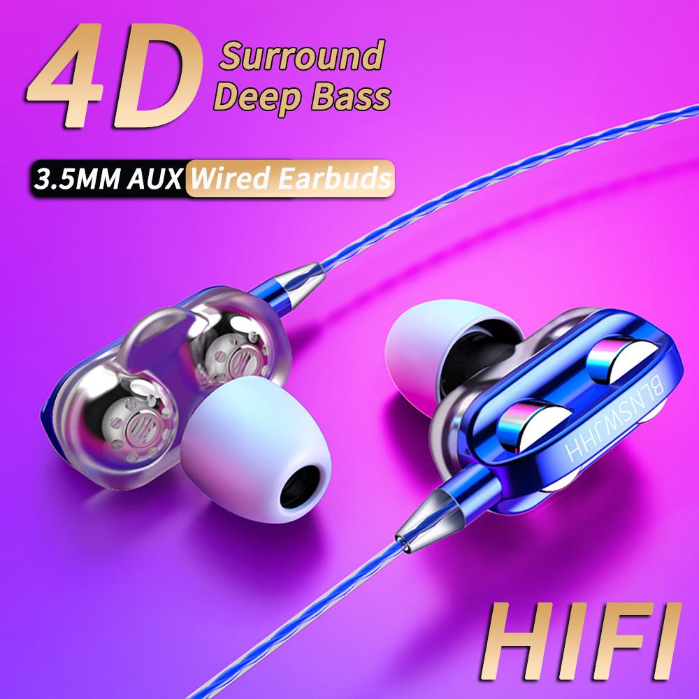 3,5-mm-Kabel-Kopfhörer Geräuschunterdrückung In-Ear Sport-Ohrhörer Dual-Treiber Bass Stereo Gaming-Headset HiFi-Musik-Ohrhörer mit Mikrofon