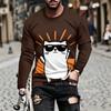 Autumn and Winter Men's Sunglasses Kitten 3D Printed Crew Neck Long-sleeved T-shirt
