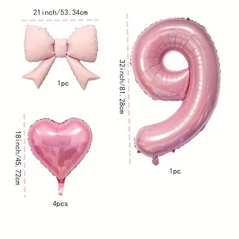 6/7Pcs Birthday Party Wedding Engagements Anniversaries Decor Pink Bow Heart Balloon With 32Inch Pink Number Foil Balloon