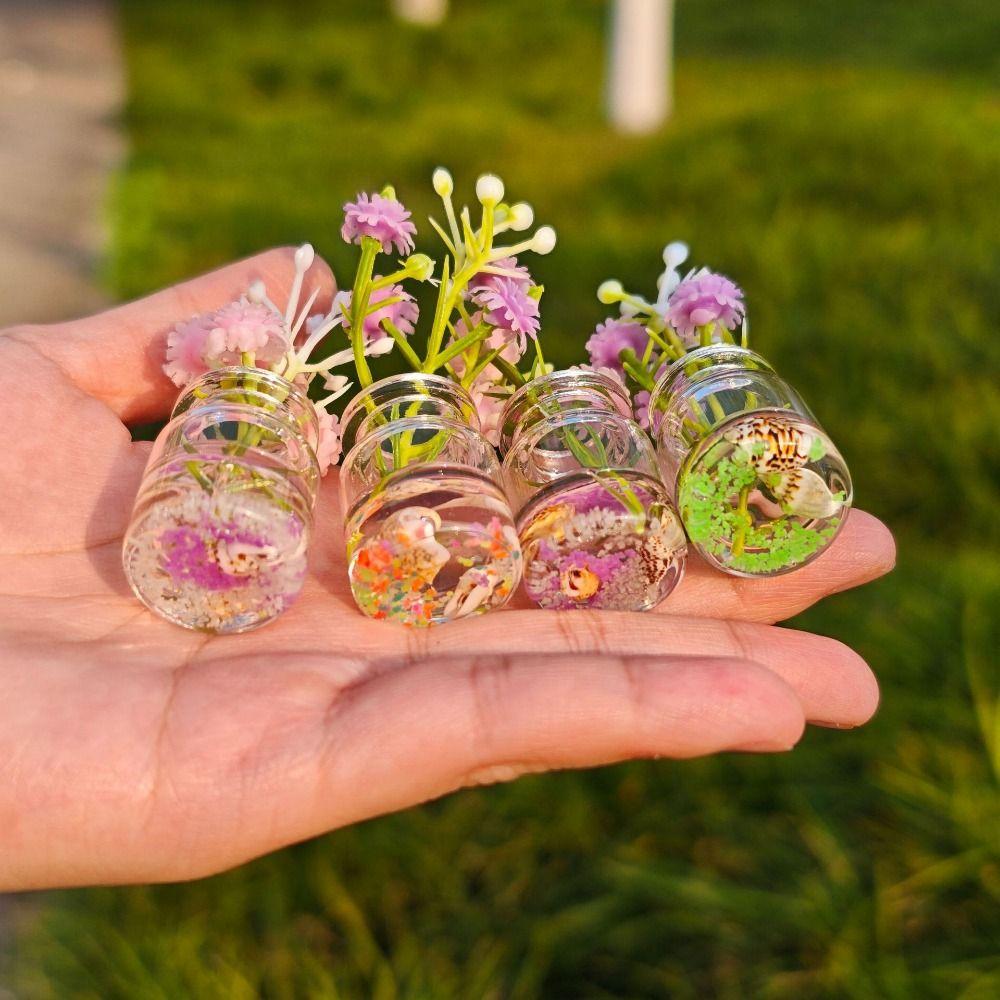 10Pcs Creative Glow-in-the-dark Vase Glass Material Faux Flowers Luminous Small Vase Decorative Random Style