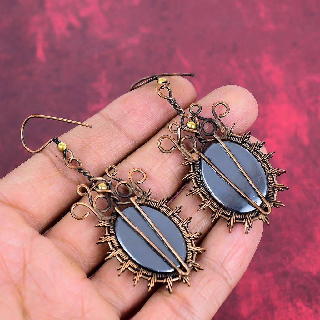 Shungite earring copper wire wrapped earring handmade gemstone earring beautiful copper jewelry drop earring wedding gifts designer earring