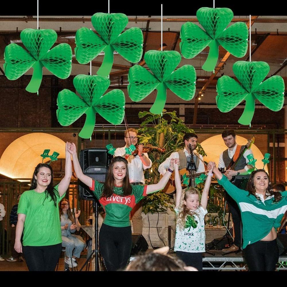 

5Pcs Paper St. Patrick s Day Clover Pendant Green Honeycomb Hanging Ornament Irish National Day 5Pcs
