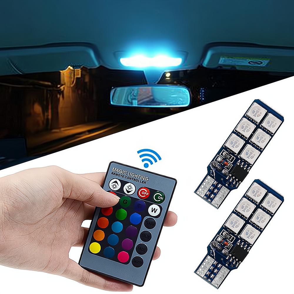 Auto Interior Decoration Lamp T10 W5W 5050 Atmosphere Car Light 12V RGB 12LED Blub with Remote Controller Colorful Reading Lamp