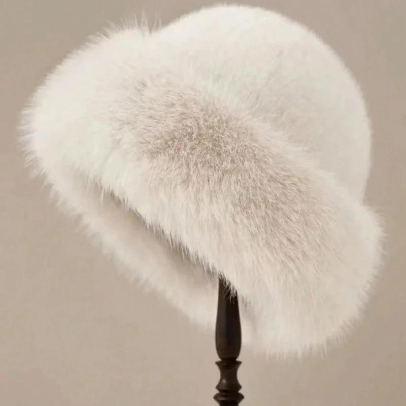 Furry Hats for Women, Autumn/Winter  Korean Style Warm Hats, Solid Color Flattering Mongolian Hats, Thickened Winter Outfits бежевый