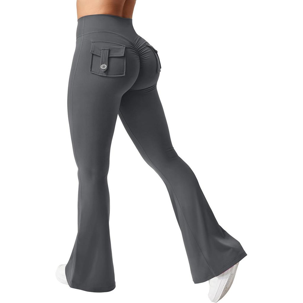High Waist Flare Leg Pants for Women with Back Pocket Scrunch Detail Stretchy Fabric Bootcut Yoga Style