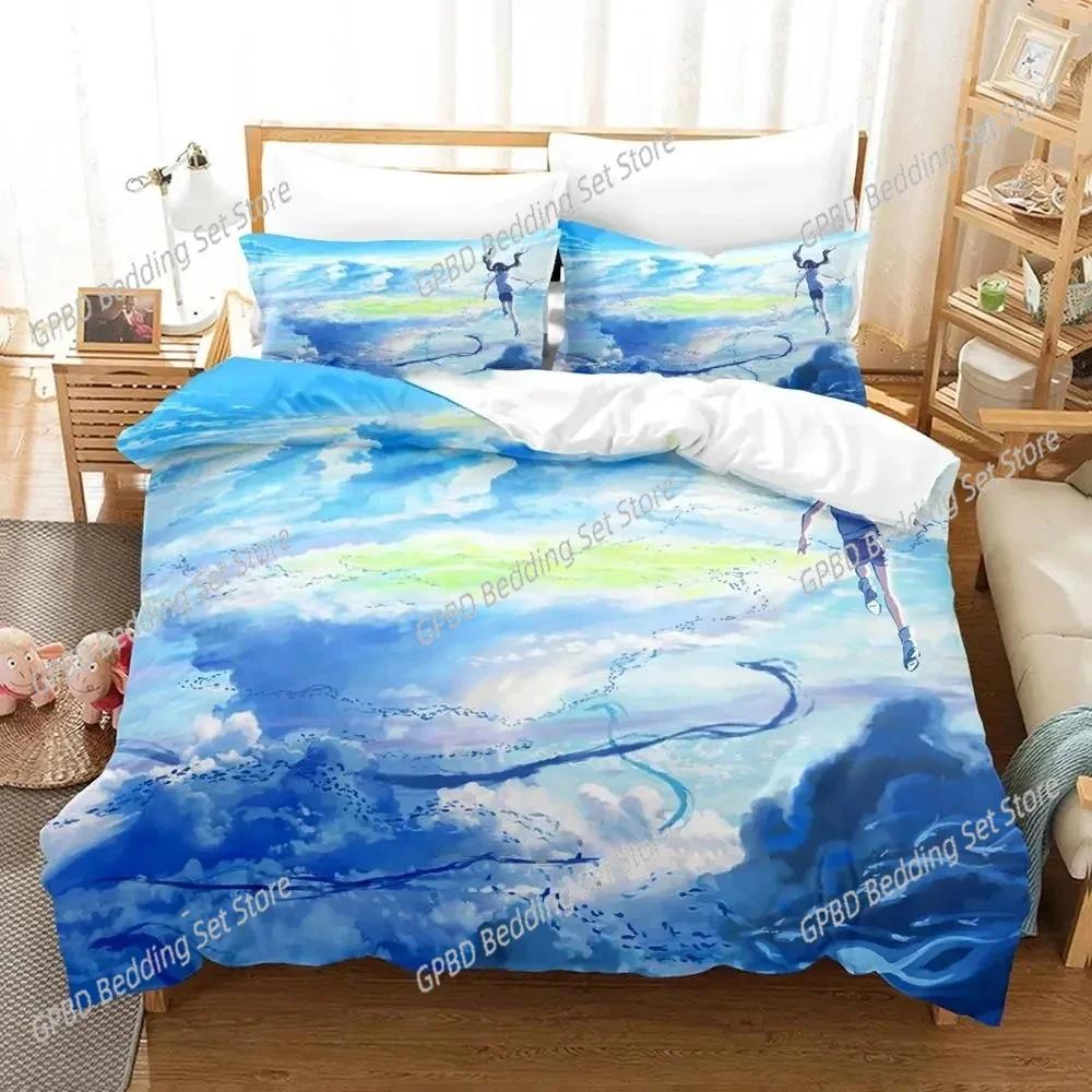 Comforter Anime Weathering With You Bedding Set 3D Printed Suitable For Bedroom Kids Home Textile