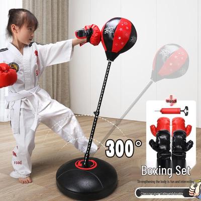 Multifunctional Kids' Speed Boxing Set: Vertical Punching Ball, Inflatable Tumbler, and Gloves.