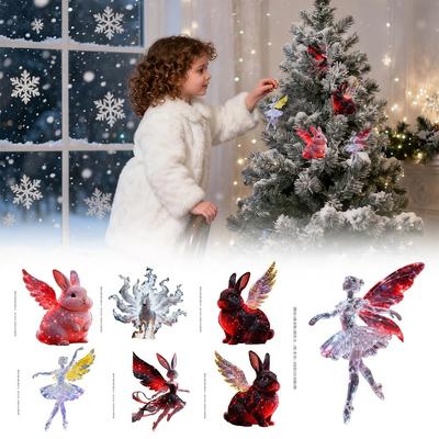 2D Flacher Weihnachts-Hängeanhänger Glänzender Hase Simulation Engel Hängedekor Ballerina Acryl Weihnachtsbaum Hängeornament