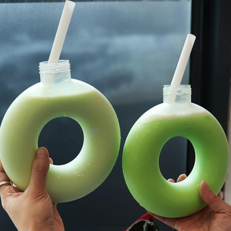 350Ml Cute Donut Kids Water Bottle Leak-Proof Travel Cup Children Anti Fall Transparent Drinking Bottle Sports Water Bottle