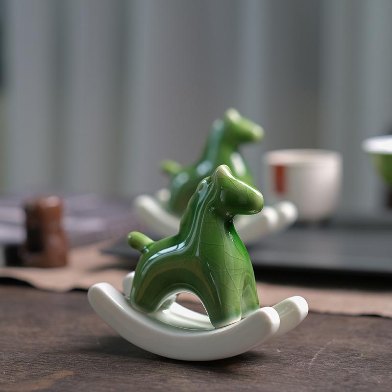 Ceramic Green Wobbly Horse Tea Pet Ornament for Home Decor