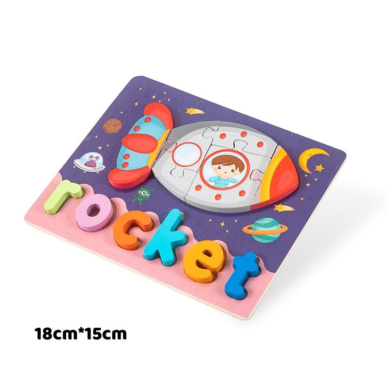 Wooden Children Traffic Creative 3D Puzzle Montessori Building Block Tangram Jigsaw Early Education Kids Word Spelling Learning