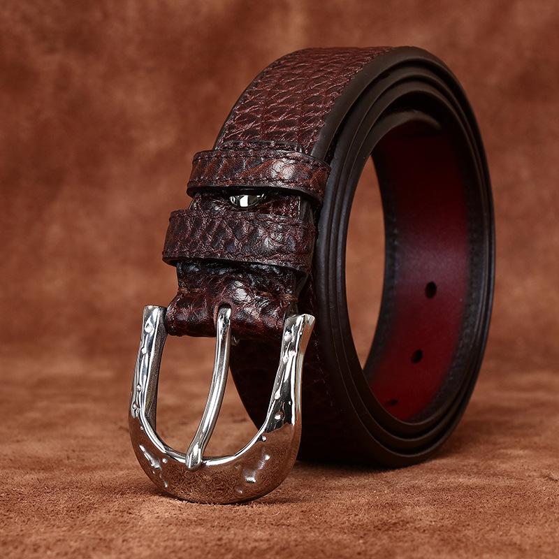 High-End Light Luxury Double-Sided Usable Bison Leather Pattern Belt Men'S Genuine Leather First Layer Cowhide Stainless Steel Men'S Business Belt