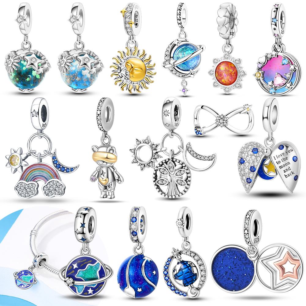 Original Sun Blue Earth Heart Stars Crystal Ball Bead Fit Bracelet Charms Copper Women Jewelry Making Diy Fine Gift