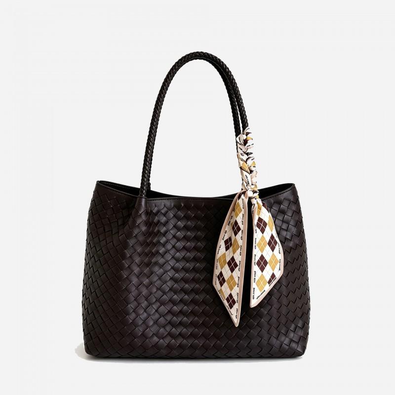 Woven Leather Tote Bag Women Large Capacity Crossbody Shoulder With Magnetic Street Style Daily Use