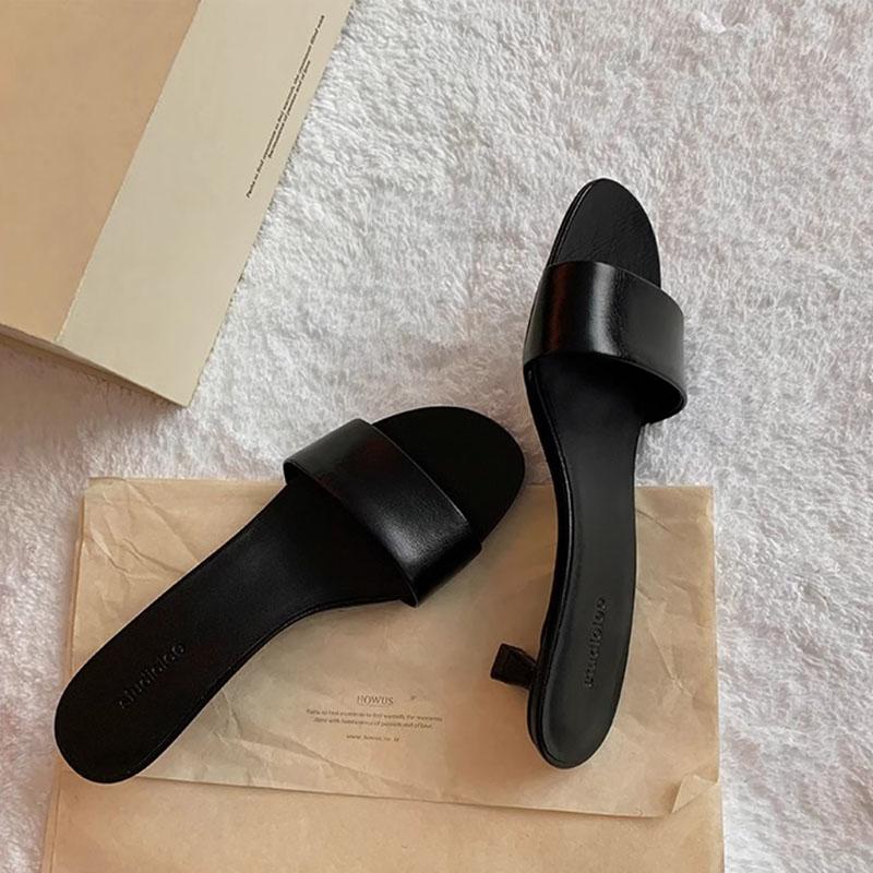 Designer Summer Open Toe Slip On Women Slippers Ladies Elegant Dress Street Style Thin Heel Slides