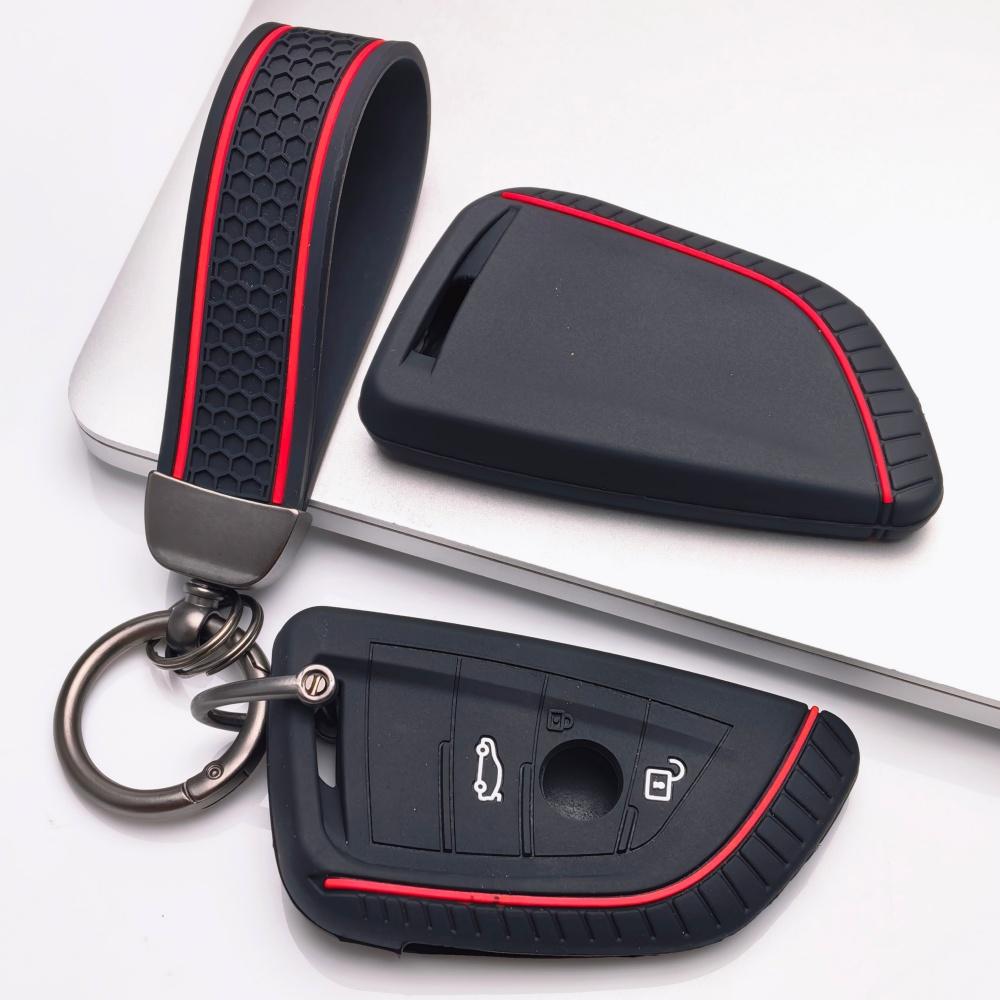 Silicone Key Fob Cover with Keychain for BMW 1 2 3 4 5 6 7 Series X1 X2 X3 X4 X5 X6 X7 M5 M6 GT3 GT5 Smart Remote Key Soft Protective Case Fits