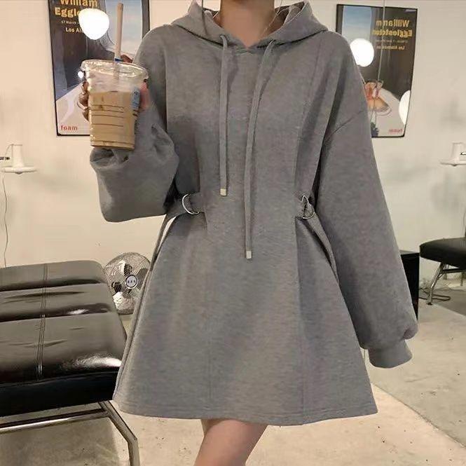 Dámské volné ležérní mikinové šaty plus size Podzim Zima Ležérní mikina s kapucí Streetwear