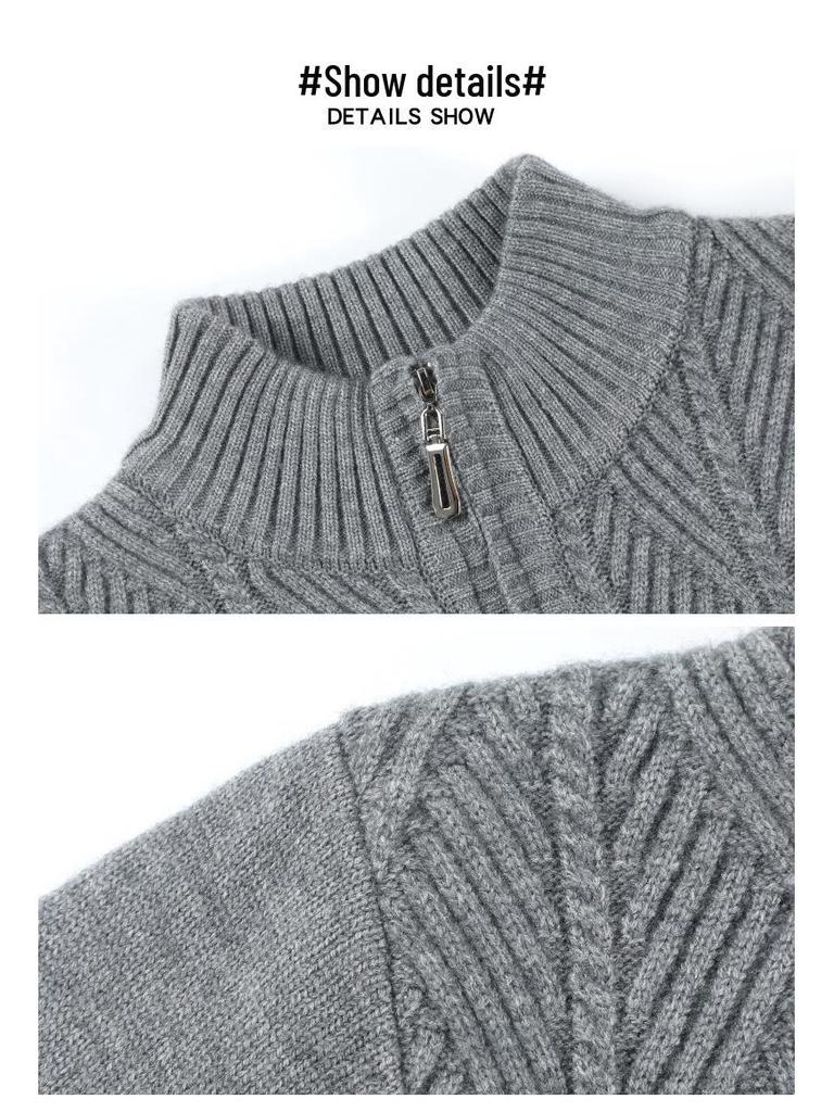 Men's High-End Half-Zip Winter Sweater - Thickened, Warm, Business Casual Pullover Knitwear