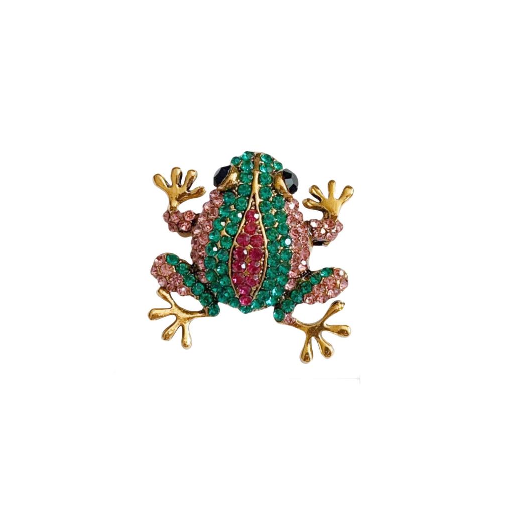 Retro European & American Diamond-Studded Frog Brooch – Small Animal Fashion Pin