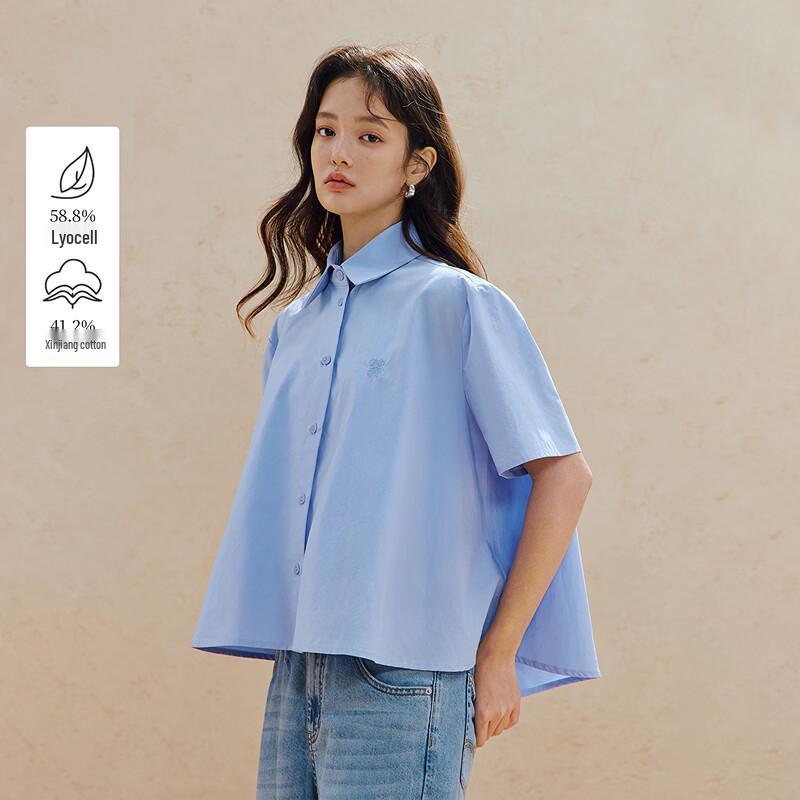 INMAN Women s Embroidered Lyocell Blend Short-Sleeve Shirt M