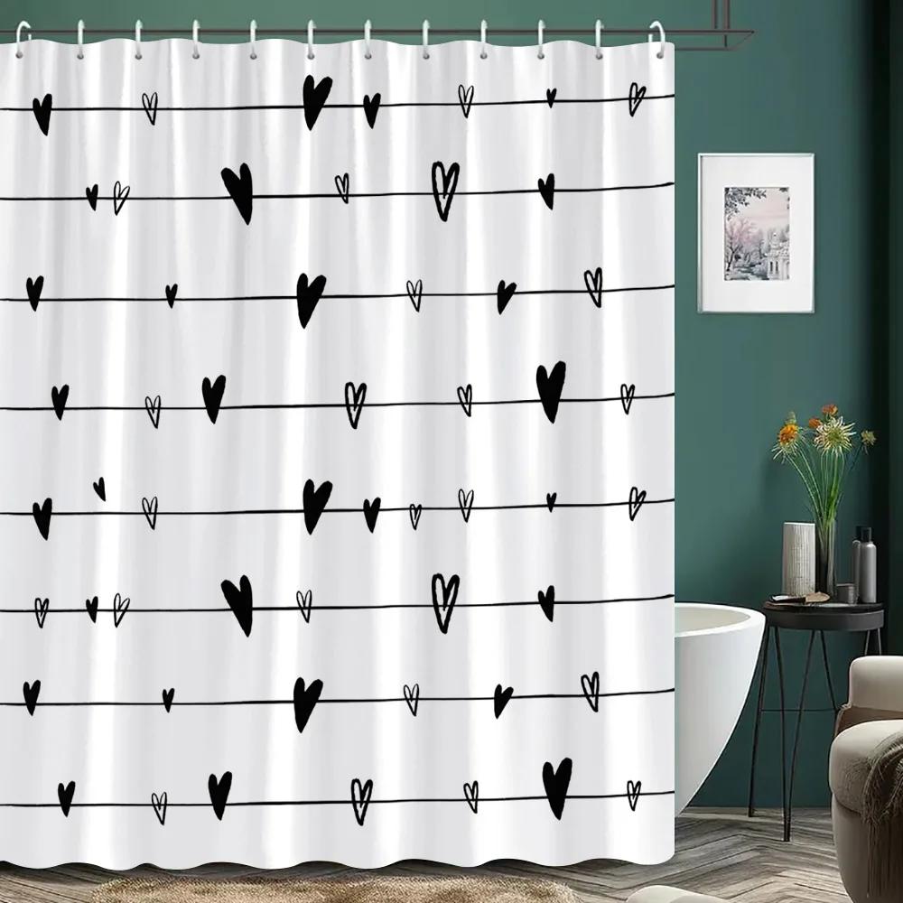 

Black and White Heart Print Shower Curtain Abstract Geometric Pattern Modern Simple Home Shower Curtain Polyester Bathroom Decor 90x180cm35x71in
