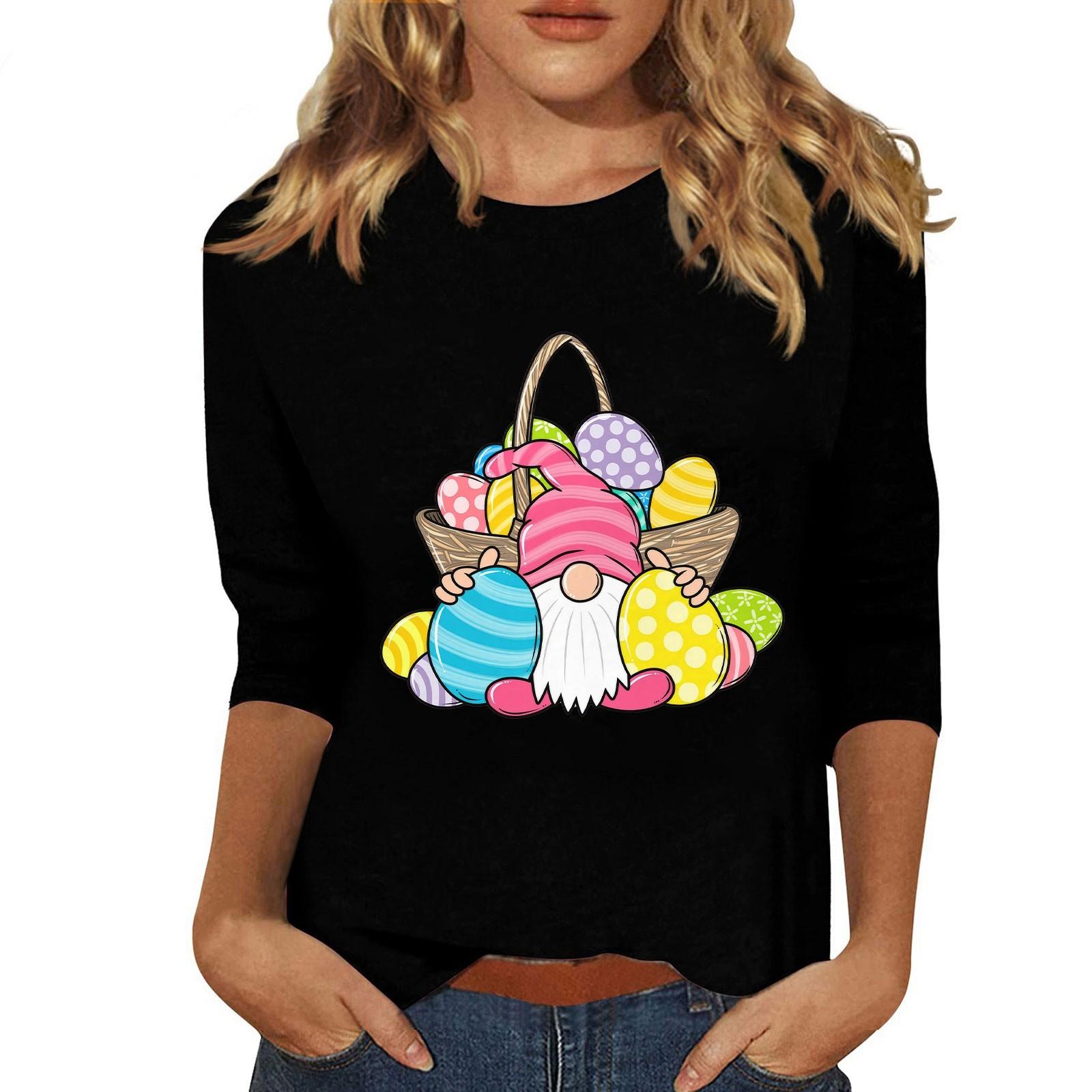 

Женская мода повседневная три четверти рукава с принтом пайеток круглый вырез топ XXXL