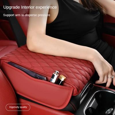 Stitched PU Leather Car Armrest Mat Center Console Arm Rest Protection Cushion Auto Armrests Storage Bag Cover Pad for Women