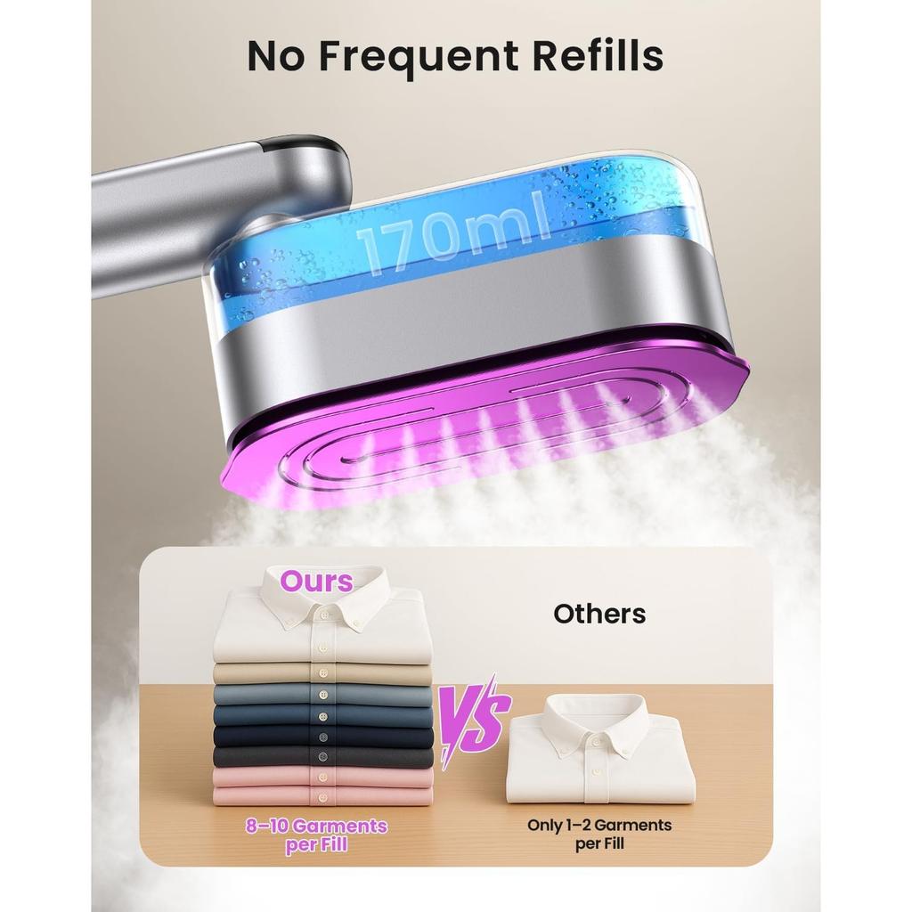 2-in-1 Handdampfglätter und Bügeleisen für Kleidung, 1000-W-Reisedampfglätter mit Keramiksohle, schnelles Aufheizen in 9 Sekunden, auslaufsicherer 170-ml-Wassertank, Selbstreinigung