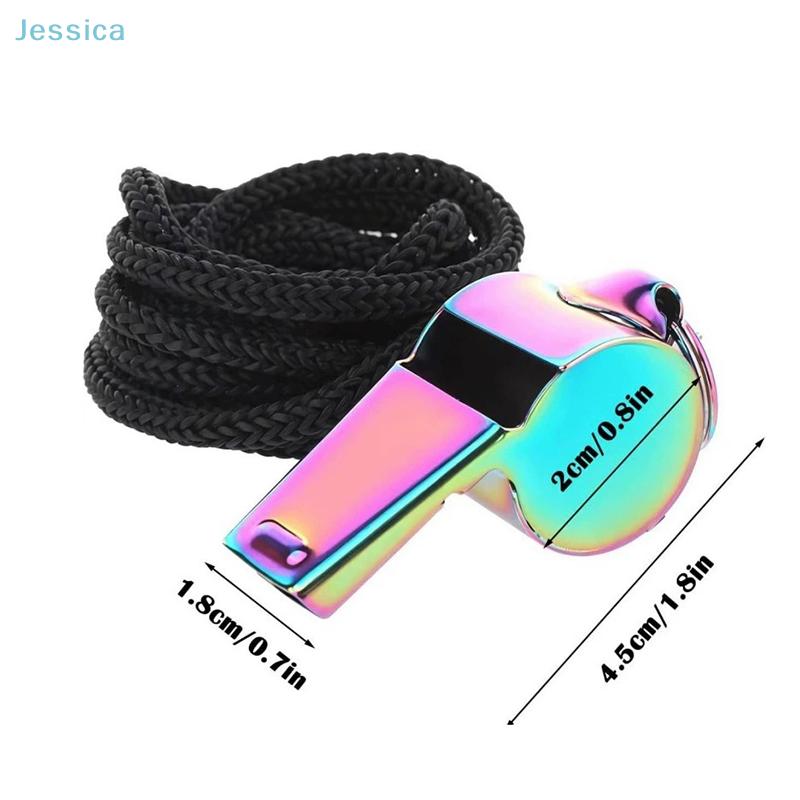 Stainless Steel Colorful Whistle With Lanyard Sports Referee Training Whistle