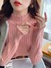 Women's White Half-High Neck Ruffle Trim Knit Sweater - Autumn/Winter 2025 Collection