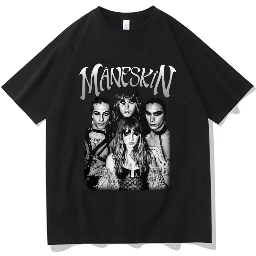 

Italian Rock Band Maneskin 2023 World Tour T-shirt Fashion Gothic Retro Men Women Loose Short Sleeve Casual T Shirts Streetwe... S разноцветный