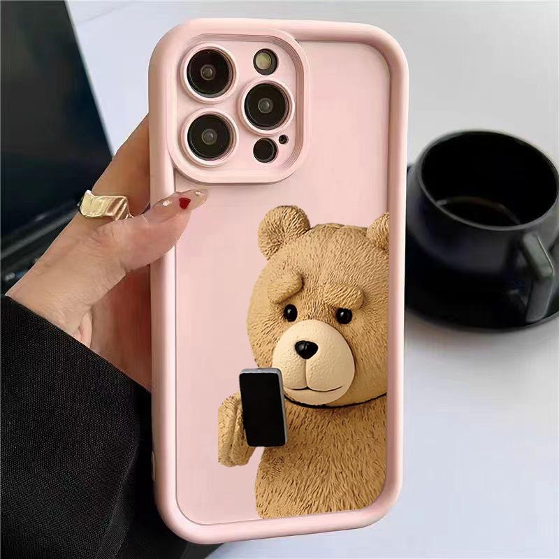

Cute Cartoon Brown Bear Pattern Phone Case For iPhone 16 Pro Max 15 14 13 12 11 XS X XR 7 8 Plus SE 2022 Shockproof Bumper Cover iPhone 16 Pro