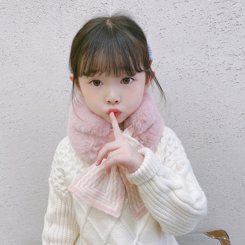 Winter Warm Baby Scarf Soft Plush Cross Collar Scarves For Kids Girls Print Knitted Neckerchief