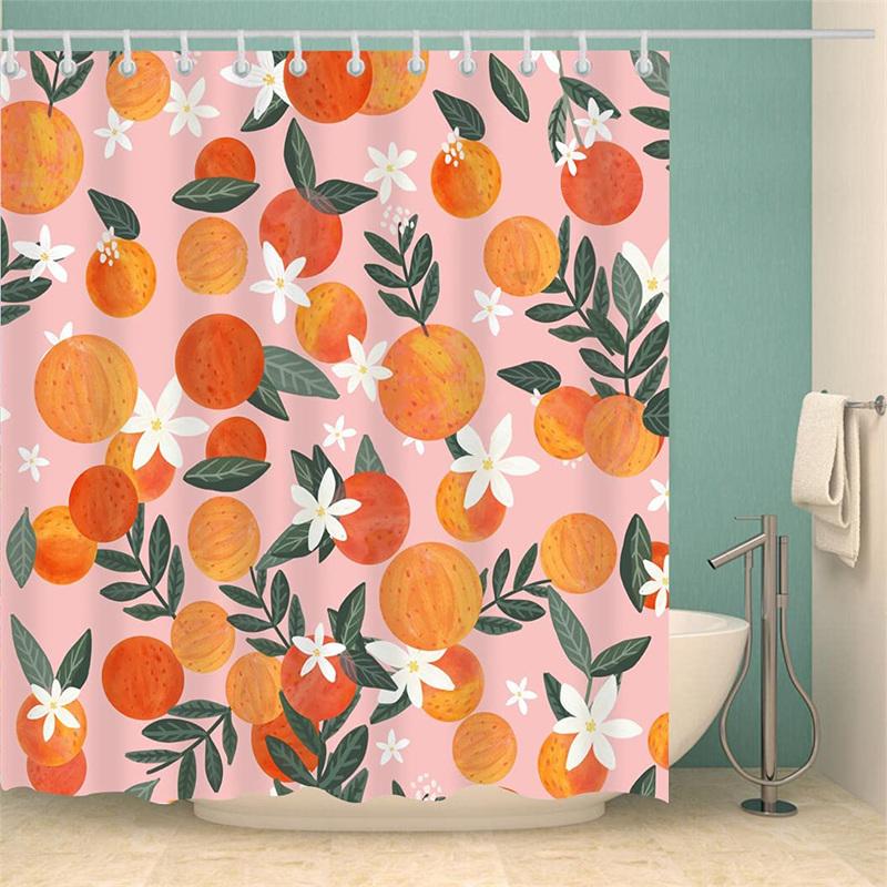Fruit Showers Curtain Liner Peach Lemon Strawberry Orange Papaya Print Fabric Shower Curtains Cute Bright Colorful Design Hook