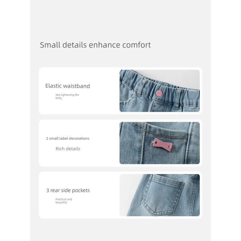 David Bella Children's Pants Girls' 2026 New Denim Jeans for Older Children Straight-Leg Pants Spring Long Pants Children's Clothing