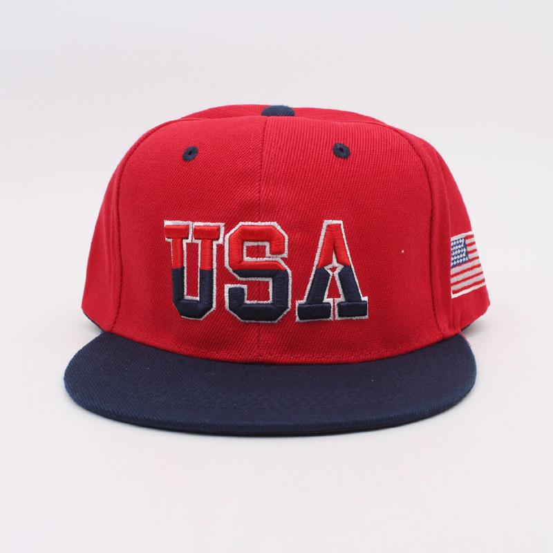 USA Flag Embroidered Flat Brim Snapback Hat, Adjustable American Patriotic Baseball Cap for Men Women