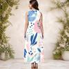 Women Plus Size Round Neck Sleeveless Geometric Printed A Line Maxi Dress With Side Pockets