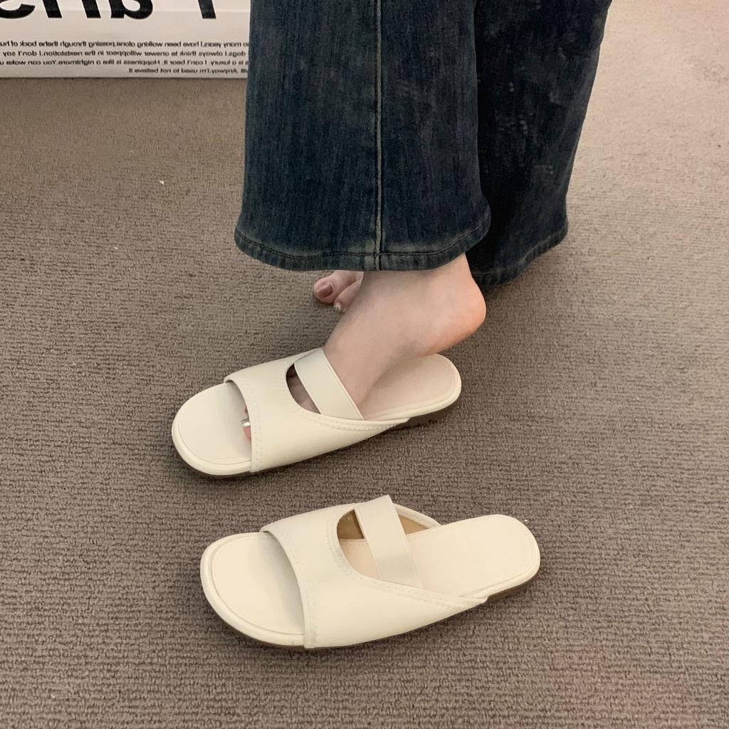 Late Evening Breeze Retro Brown Niche Open-toed Sandals Fairy Shoes 2025 New Summer Flat-bottomed Cool Slippers