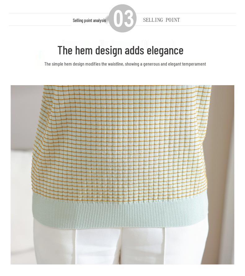 Elegant 2026 Ice Silk Knit Top - Short-Sleeve, Round Neck for Middle-Aged & Elderly Women