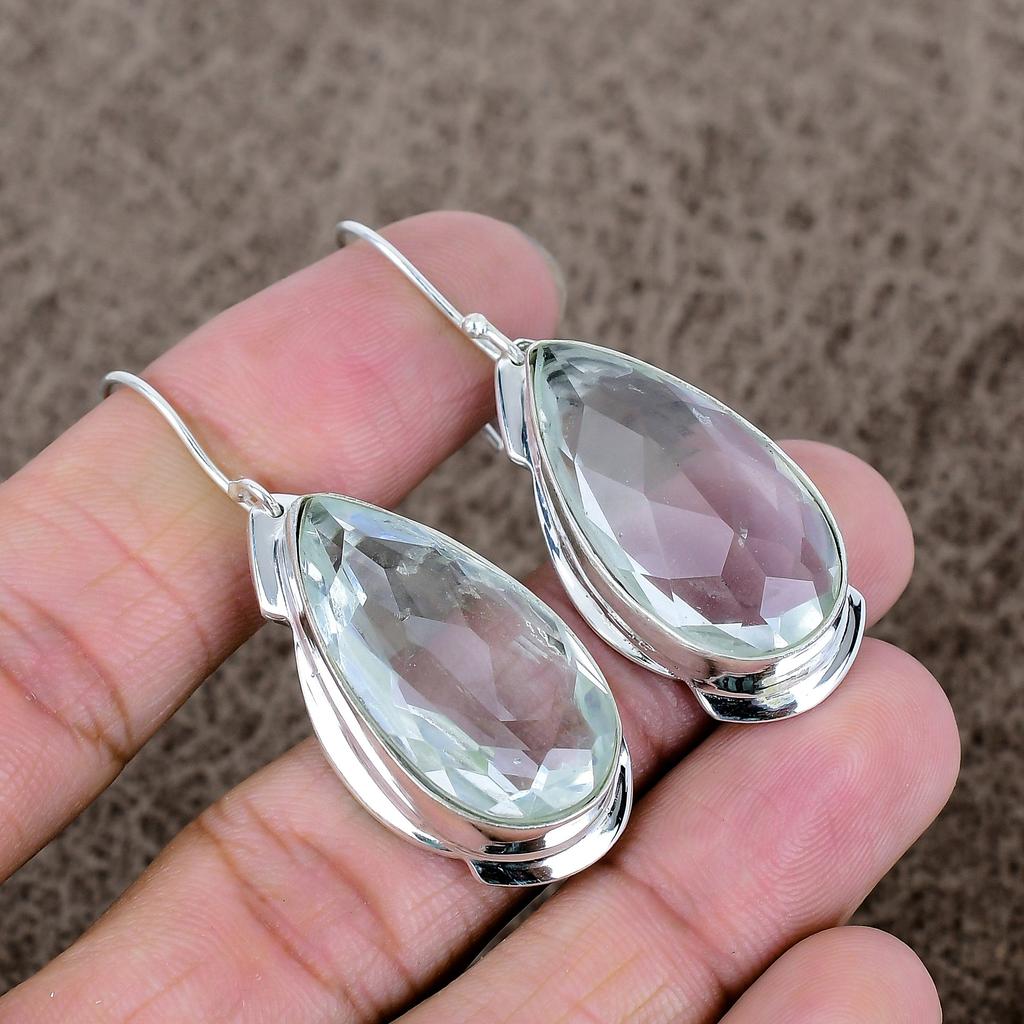 White Topaz Gemstone Handmade 925 Sterling Silver Jewelry Earring 2.09" KKG-598