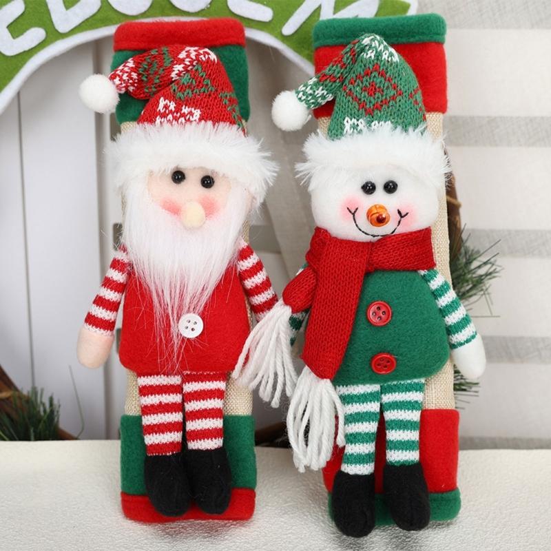 Santa Theme Refrigerator Pull Sleeves for Christmas, Polyester Fridge Grip Pair with Elastic Opening for Kitchen and Office Display