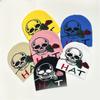 Teens Elastic Beanie Knit Skull Caps with Jacquard Skull&Rose Pattern Skiing Hat