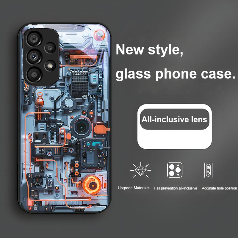 Light Blue Line Orange For Samsung Galaxy S24 Plus S20 21 FE S23 Ultra S8 9 A70 72 73 50 51 52 53 Tempered Glass Phone Case