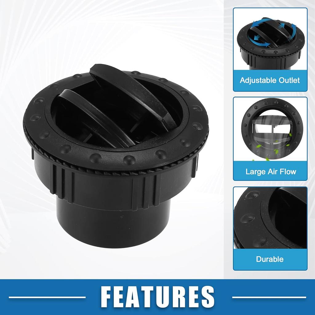 Klimaanlagenlüftungsauslass 60mm Drehbar Rund A/C Luftauslasslüfter für Wohnmobil Bus Boot Yacht Schwarz (2er Set)